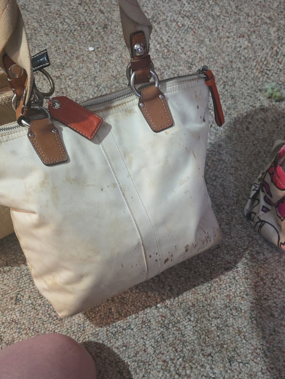 Coach  White  and Tan Logo Canvas Tote with Black Trim ( These Needs Repairs) - Picture 7 of 10